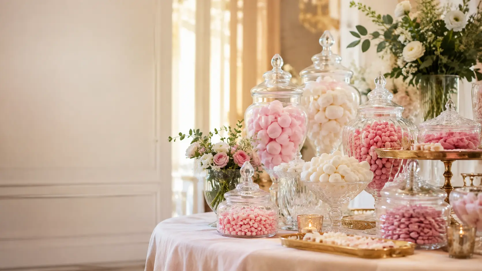 Mesa dulce elegante preparada para un evento